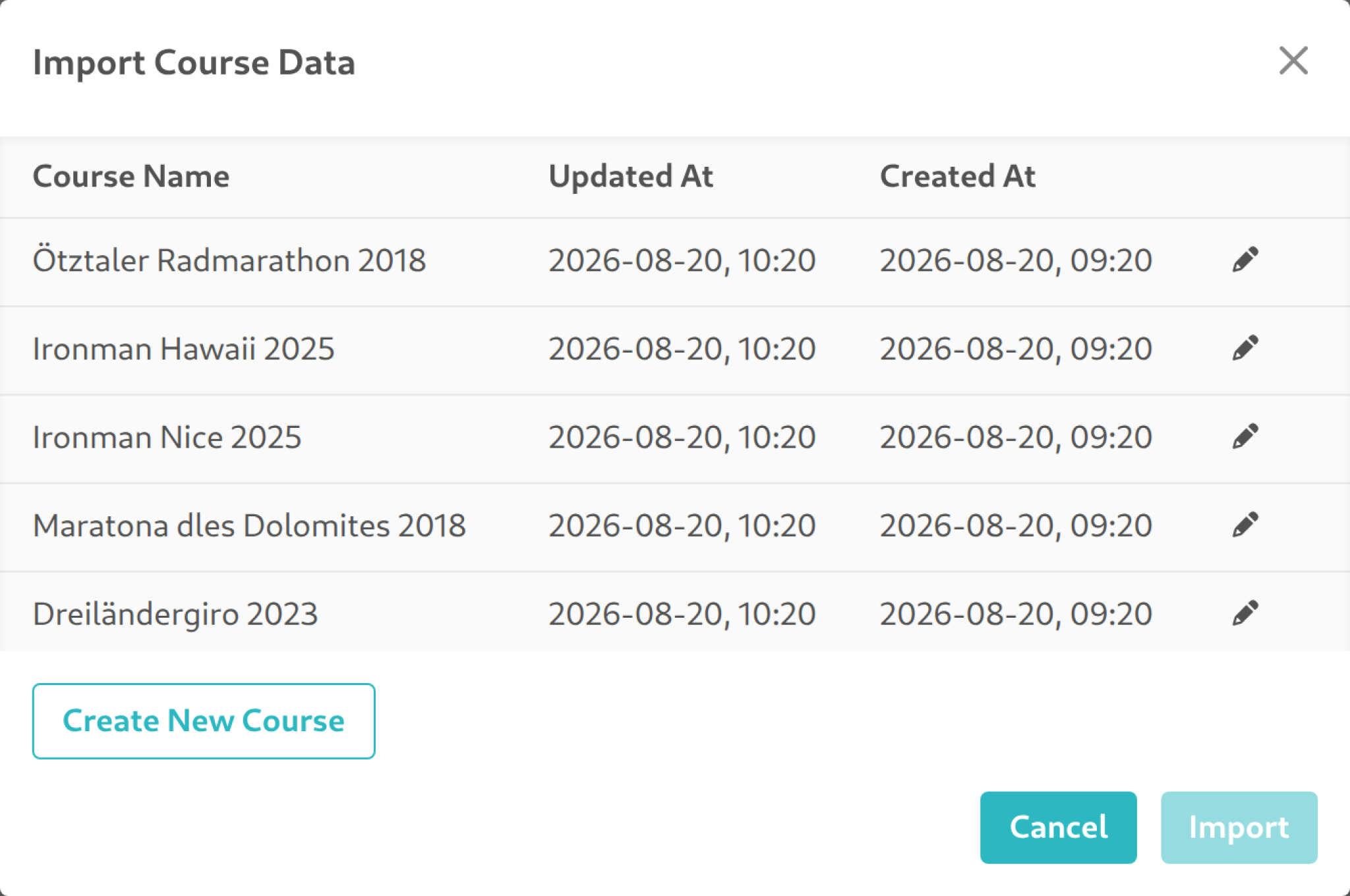 Course file import dialog