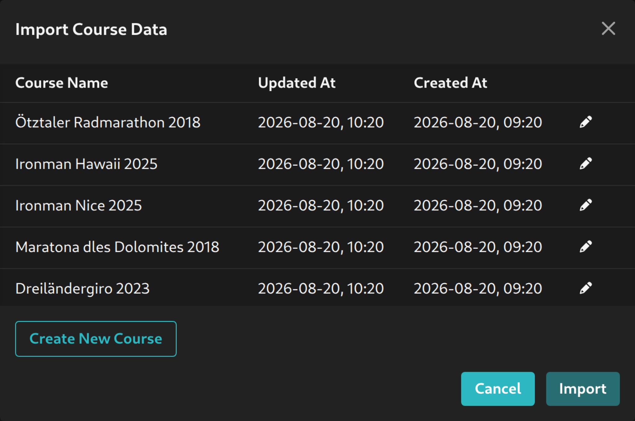Course file import dialog